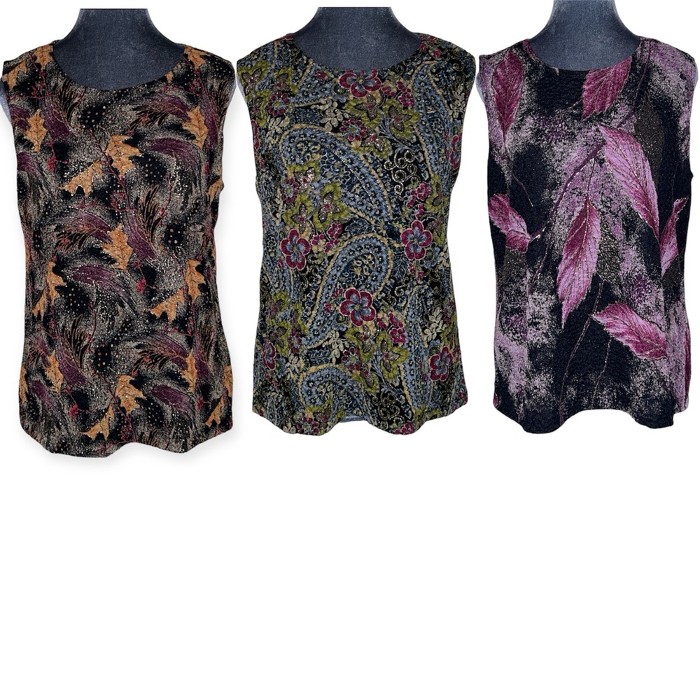 N Touch vintage lightweight stretchy  leaf and floral design with gold trim